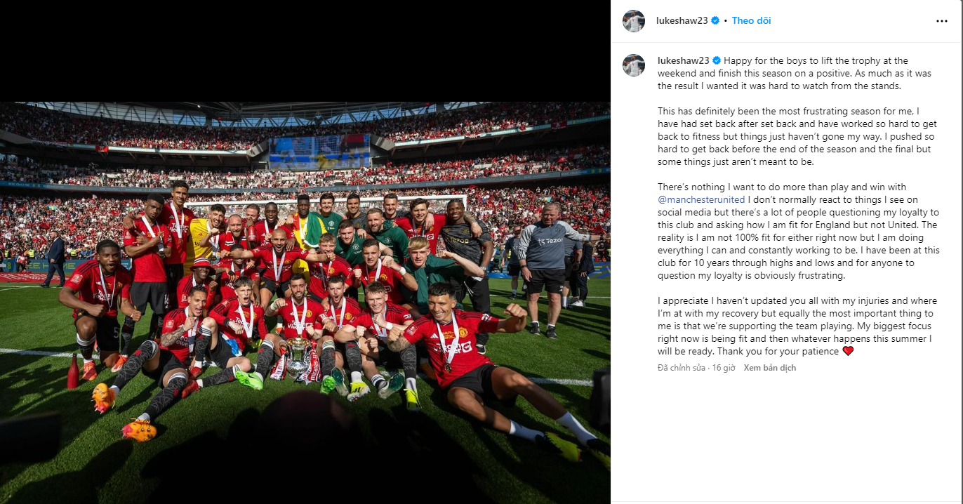 bài đăng của  Luke Shaw trên IG